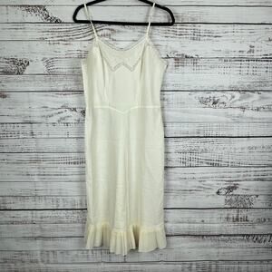Women's Vintage Barbizon Off White Lace Ruffle Hem Nightgown Slip Dress 18 Med